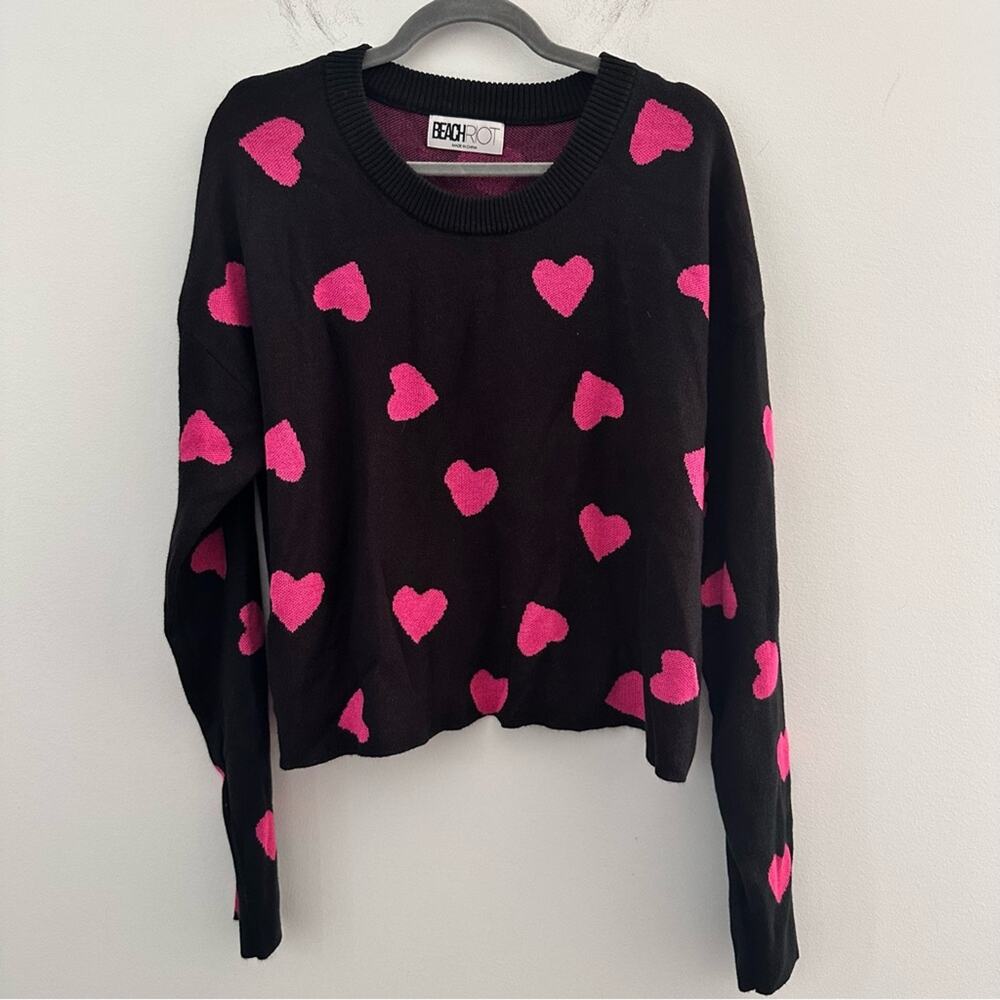 Beach Riot Black and Pink Heart Sweater XL